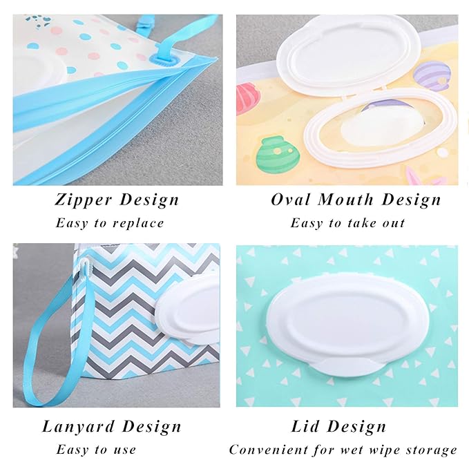 Baby Wipes Dispenser 4 Pack, Reusable Baby Wipe Holder, Refillable Baby Wipes Container Travel Wet Wipes Case Wipes Pouch for Baby Home Kitchen Office (Multicolor2)