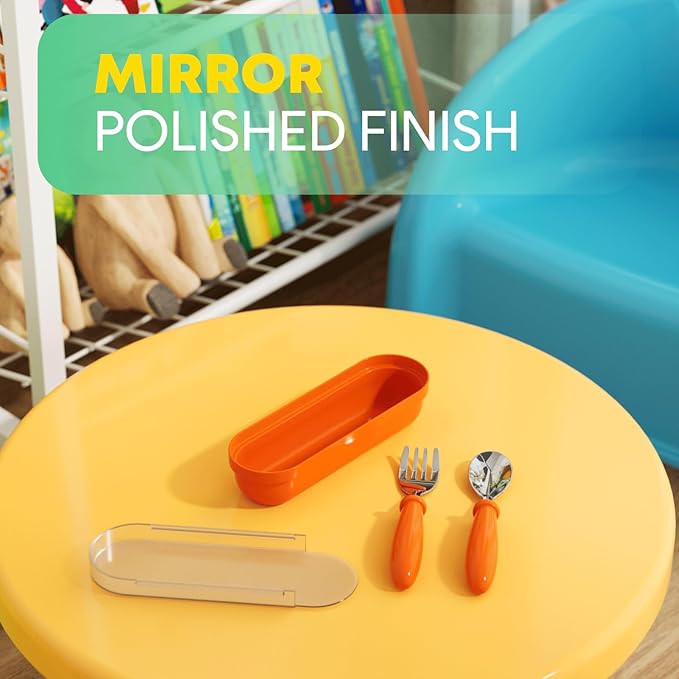 Toddler Utensils, Toddler Forks and Spoons, Baby Stainless Steel Silverware Set with Storage Box for Self Feeding Safe, Dishwasher Safe (3 Set with Case)