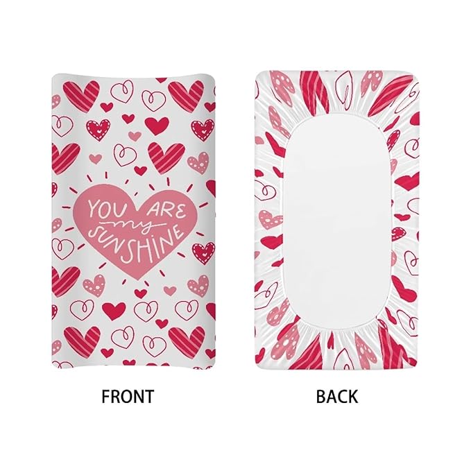 Valentines Day Changing Pad Cover for Girls Heart Love Diaper Change Table Covers Soft Stretchy Changing Mat Sheet Cover