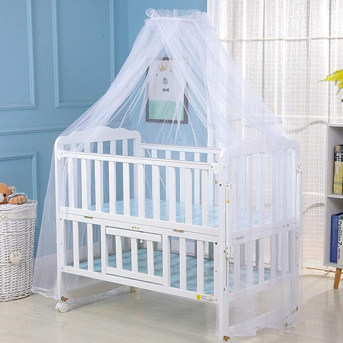 Crib Dome Mosquito Net, Universal 160x450cm Lace Decorative Toddler Bed Crib Canopy Netting for Baby Cribs, Breathable Mesh to Keep Mosquitos Away