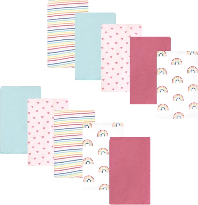 Luvable Friends Hudson Baby Flannel Burp Cloths 10pk, Sweet Rainbow