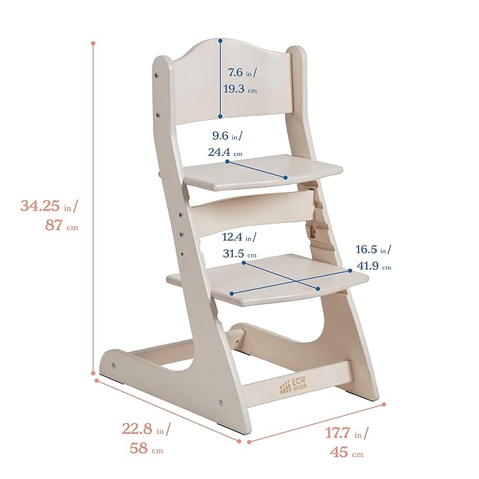 ECR4Kids Grows with Me Chair, Transitional Chair, White Wash