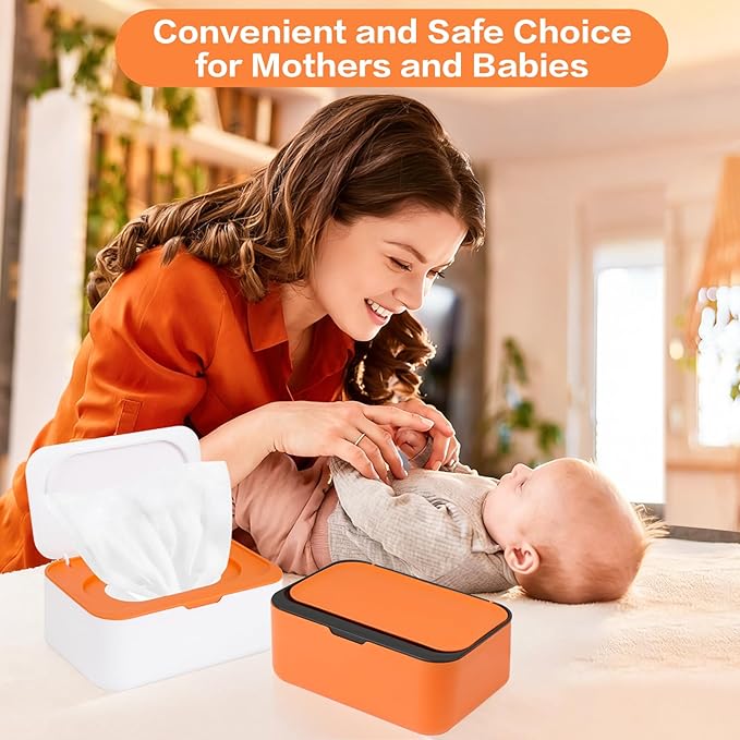 2Pcs Wipe Dispenser, Reusable Baby Wipe Holder Refillable Wipes Container, Easy Open & Close Wipes Pouch Case with Lid for Bathroom Baby Nursery Kitchen Office Travel (Orange)