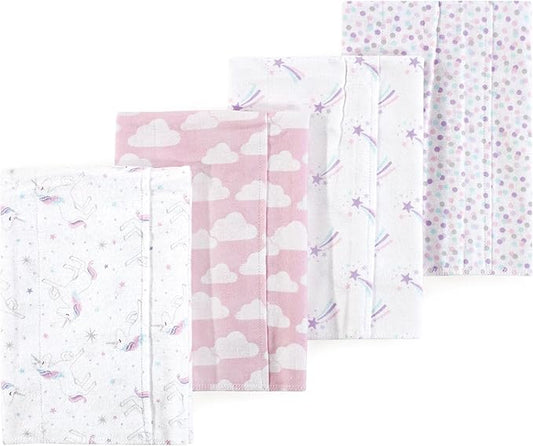 Luvable Friends Hudson Baby Flannel Burp Cloths 4pk, Dreamy Unicorn