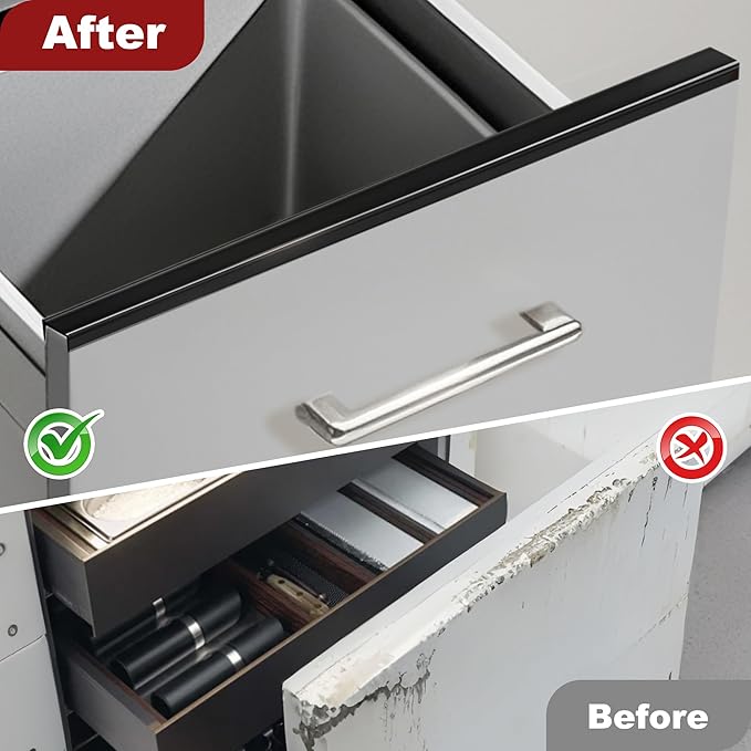 Cabinet Protectors for Kitchen Cabinets, Black Cabinet Door Protector Trash Drawer Protector Edge Guard, Plastic Slip on Protectors for Cabinets– 3/4" Thick, 18" Length