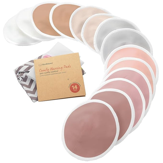 Organic Breast Pads - 14 Viscose Derived from Bamboo Washable Pads + Wash Bag, 3-Layers Breastfeeding Nipple Pad for Maternity, Reusable Nipplecovers for Breast Feeding(Lovelle Lite, M 4.6")