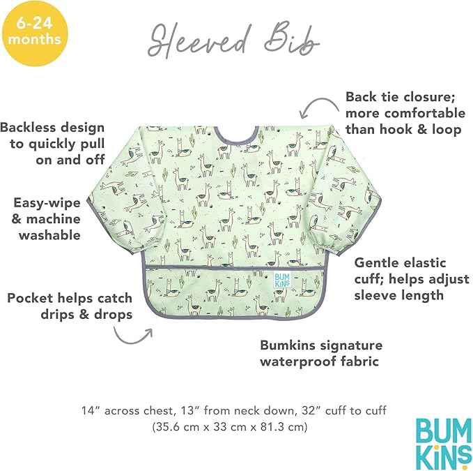 Bumkins Sleeved Bib for Girl or Boy, Baby and Toddler for 6-24 Mos