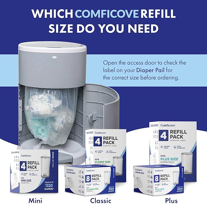 COMFICOVE Dekor Diaper Pail Refill Bags, 4-Pack Compatible with Dekor Classic Diaper Pail, Leak-Proof Disposable Liners, Odor-Resistant Diaper Refill Bags for Easy Cleanup