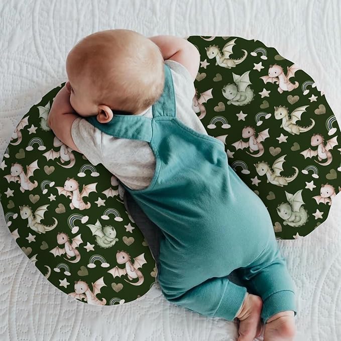Fairytale Dragon Love Stars Baby Nursing Pillow Covers for Boy Girl Baby Dragons Purple Nursery Feeding Pillowcase for Breastfeeding Pillows Fantasy Animal Soft Stretchy Slipcover for Newborn Infant