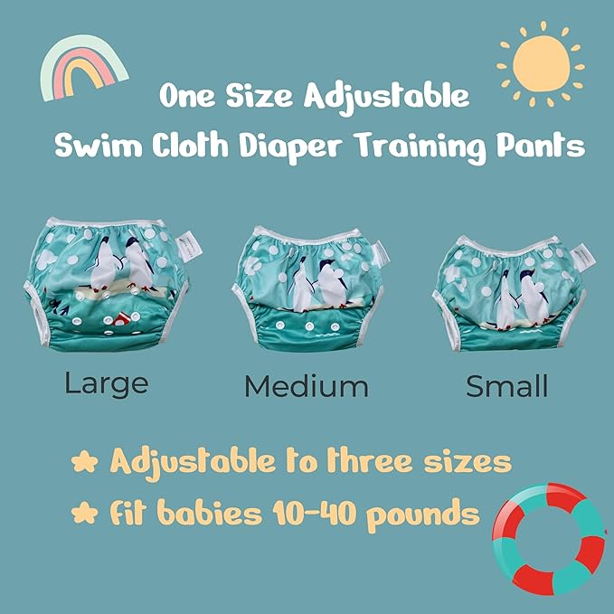 KaWaii Baby Swim Diapers, 3-Pack Washable Reusable One Size (10-40 lbs) Boy & Girl Swimming Lessons Water Activities #2