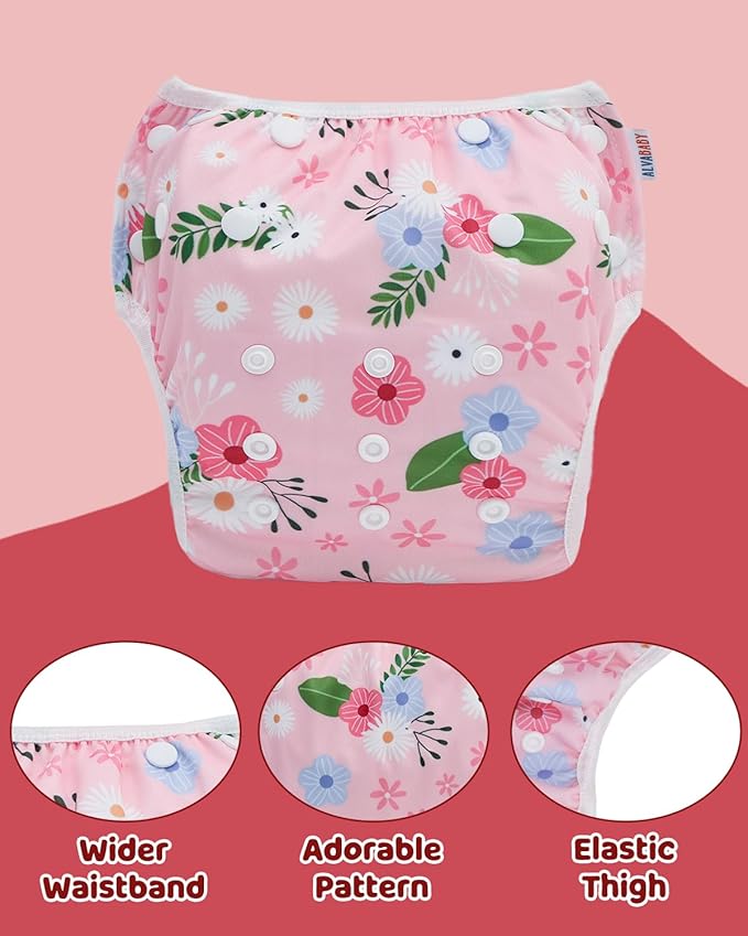 ALVABABY Swim Diapers 3pcs Baby & Toddler Snap One Size Reusable Adjustable Baby Boys' Swim Diapers for Swimming Lessons 3SWY65A