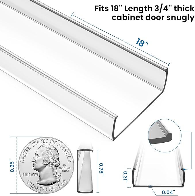 6 Pack 18" Length Cabinet Door Protector Edge Guard, 3/4" Thick Slip-On Cabinet Edge Protector, Plastic Edge Protectors for Kitchen Cabinet Trash Drawer, Black