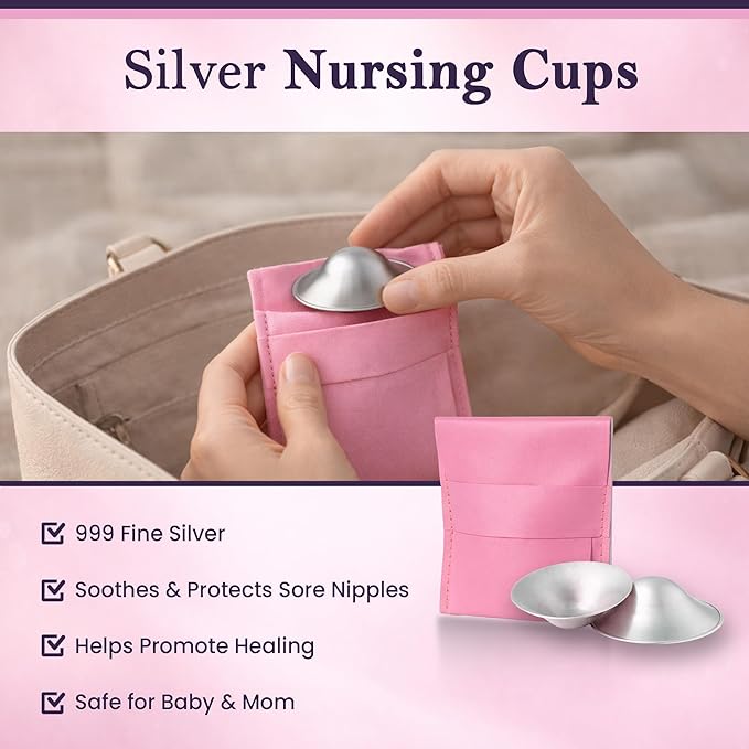 999 Pure Silver Nursing Cups for Breastfeeding – Silver Nipple Covers Breastfeeding Moms Use, Silver Nipple Shield & Nursing Cups for Sore, Sensitive Nipples, Reusable Silver Cups Breastfeeding Care