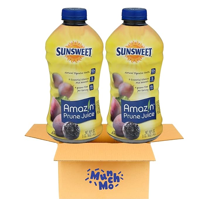 MunchMo Sunsweet Prune Juice 32 Oz - 2 Packs - No Pulp - All Natural 100% Juice, 3 Grams Of Fiber Per Serving, Good Source For Potassium And Vitamins