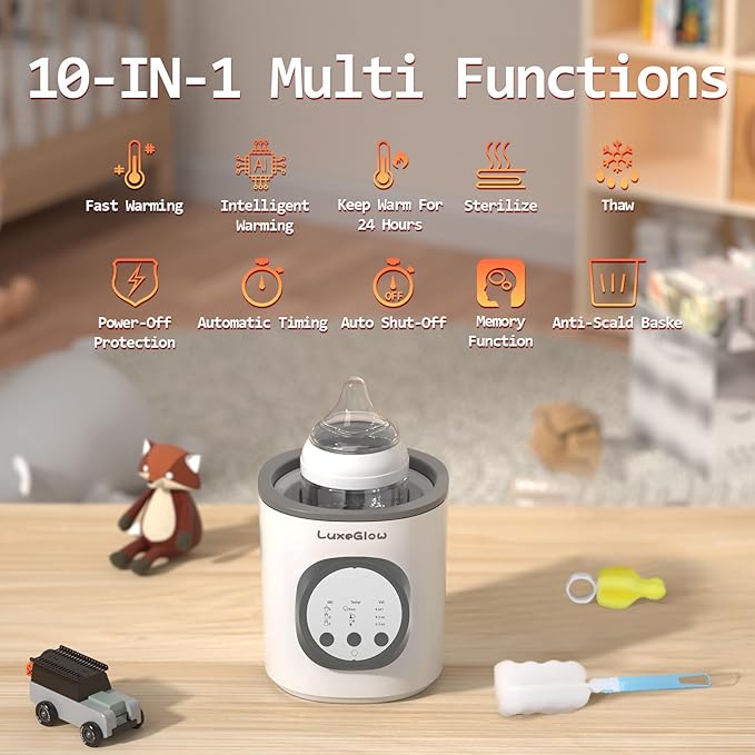 Fast Baby Bottle Warmer for Breastmilk and Formula,10-in-1 Functionality Intelligently Heating, Accurate Temperature Control, Sterilizing, Travel-Friendly Design for All Bottle Sizes