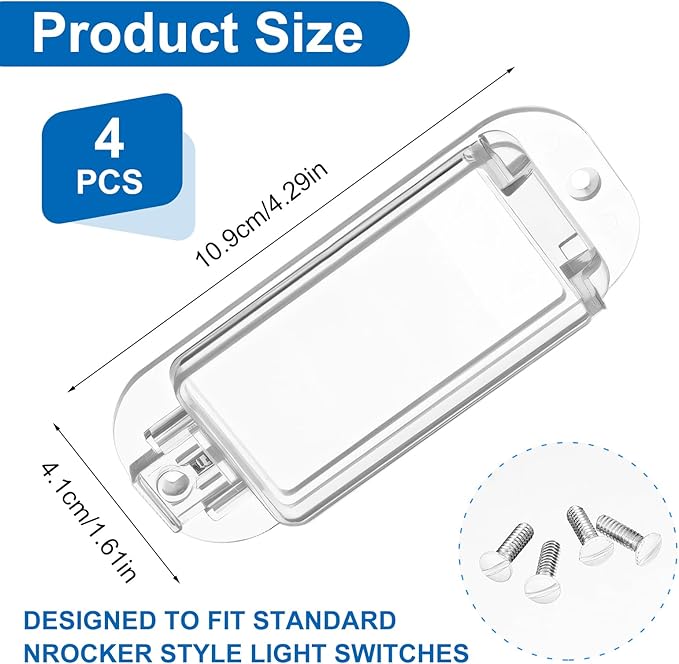 4Pcs Light Switch Guard, Child Proof Wall Switch Cover Keeps Lights or Switches from Being Accidentally Turned ON or OFF While Allowing Access