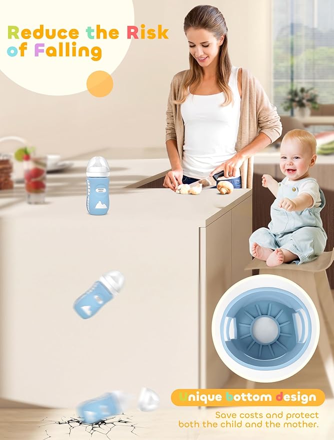 3 Pack Silicone Sleeves for Avent Natural Glass Baby Bottles, Protection and Insulation, Baby Bottle Sleeve Compatible with Avent Glass Bottles 8 oz, Dishwasher Safe (Blue+Green+Grey)