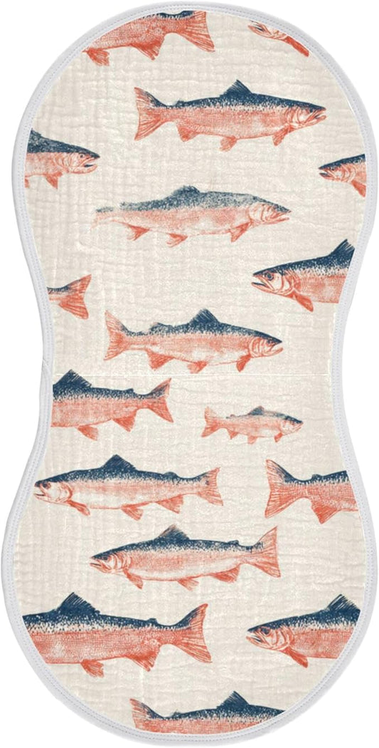 Sea Vintge Salmon Fish Burp Cloths Baby Boys Girls Absorbent Soft Cotton Burping Cloths Rags, 1 Pack