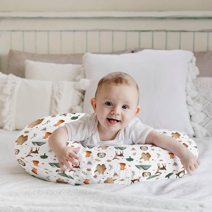HawSkgFub Boho Animal Nursing Pillow Cover for Baby Boys Girls, Forest Bear Deer Fox Owl Breastfeeding Pillow Slipcover, Nursing Pillowcase for Newborn Infant, Cover Only