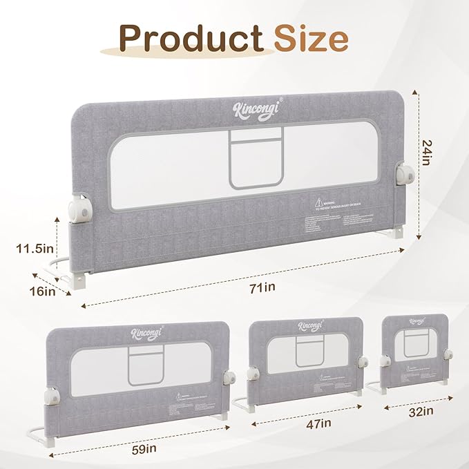 Bed Rail for Toddlers, 71 Inch Swing Down Toddler Bed Rails with Wider U-Shape Base, Breathable Baby Bed Rail Guard for King, Queen, Full, Twin Bed Rail for Baby
