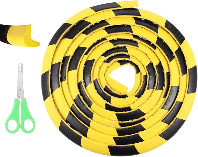 Self Adhesive Wall Corner Guard, 9.8 ft L-Shaped Edge Protector, Yellow Black NBR Foam Safety Bumper, Impact-Resistant Safety Warning Edge Guard for Factory, Garage, Warehouse