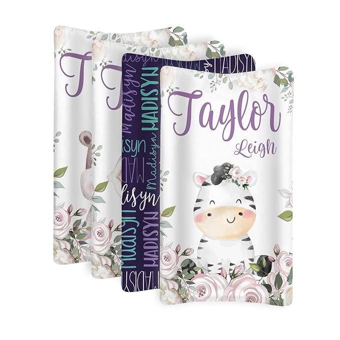 Custom Changing Pad Cover Set - Jersey Knit Comfy CozyUltra Soft Unisex Diaper Changing Table Covers with Personalized Name for Baby Boys Girls - Waterproof Ultra Soft 4 Pcs Set Style03
