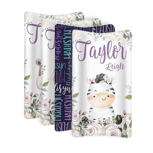 Custom Changing Pad Cover Set - Jersey Knit Comfy CozyUltra Soft Unisex Diaper Changing Table Covers with Personalized Name for Baby Boys Girls - Waterproof Ultra Soft 4 Pcs Set Style03