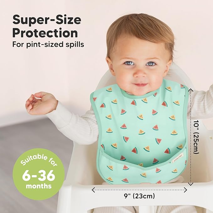 KeaBabies 3-Pack Waterproof Baby Bibs for Eating - Lightweight Toddler Feeding Bibs with Large Food Catcher, Mess Proof, Food-Grade Baby Eating Essentials, Easy to Put On & Clean (Beach Day)
