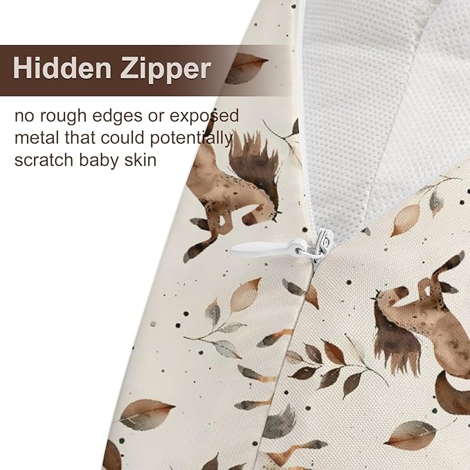 Watercolor Western Farm Animals Horse Leaves Pattern Nursing Pillow Cover, Unisex Removable Breastfeeding Pillowcase Slipcover for Baby Girls Boys Newborns Toddlers, Cover Only