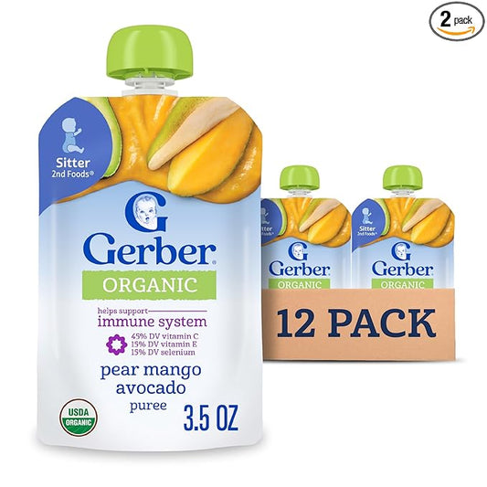 Gerber Organic Baby Food Pouches, 2nd Foods for Sitter, WonderFoods, Pear Mango Avocado, 3.5 Ounce (Pack of 12)