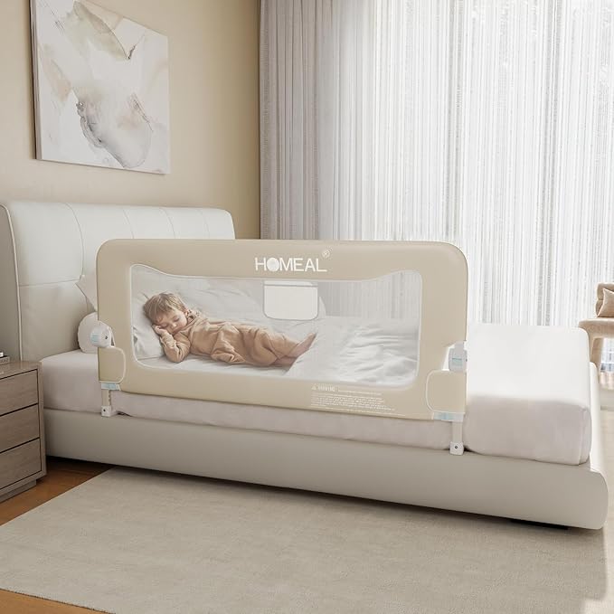 HOMEAL Bed Rail for Toddlers, 47in Foldable Toddler Bed Rails with U-Shape Base, Baby Bed Rail Guard for Twin Size, Full Size, Queen Size, King Size Beds, Bed Guard Rail for Toddlers, Beige