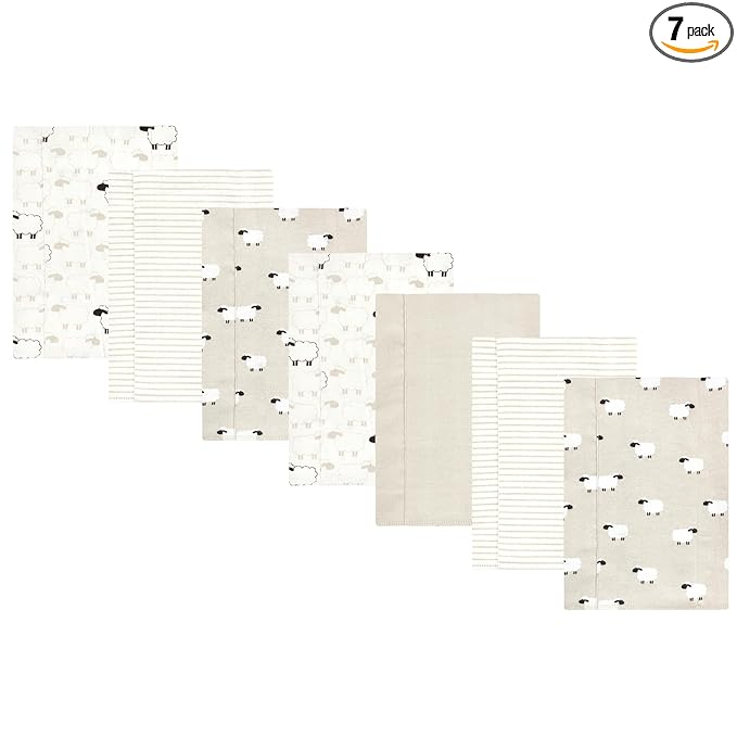 Hudson Baby Unisex Baby Flannel Burp Cloth 7pk, Taupe Sheep, One Size