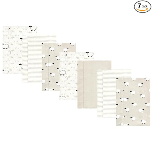 Hudson Baby Unisex Baby Flannel Burp Cloth 7pk, Taupe Sheep, One Size