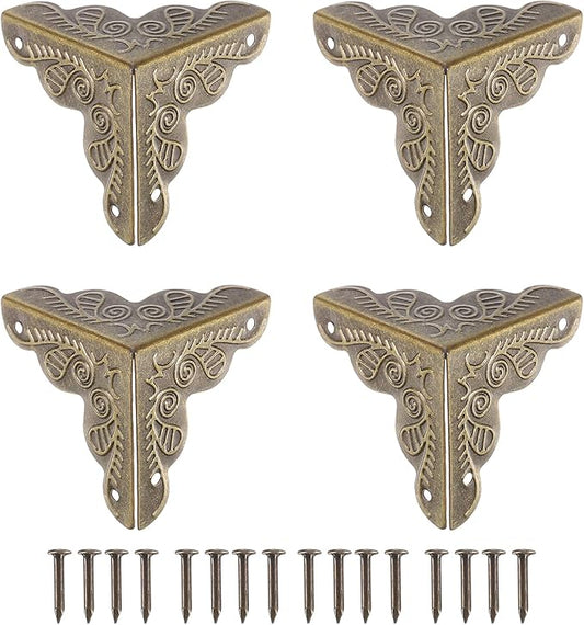 uxcell 48 Pcs Box Edge Guard, 25mm Decorative Box Corner Cover, Corner Protector, Vintage Stair Dust Corners with Screws, Bronze