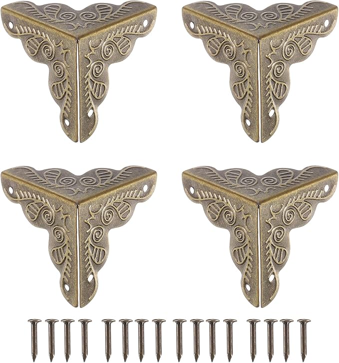 uxcell 36 Pcs Box Edge Guard, 25mm Decorative Box Corner Cover, Corner Protector, Vintage Stair Dust Corners with Screws, Bronze