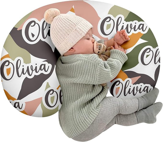 Customizable Flowers Baby Nursing Pillow Cover - Add Your Baby's Name, Ultra-Soft Stretch Fabric, Fits Standard Nursing Pillows, Ideal for Baby Showers Style 23