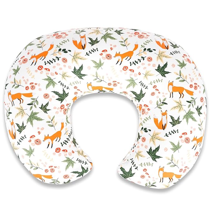 Nursing Pillow Cover, Fits Standard Breastfeeding Pillows – Ultra Soft Cotton, Breathable, Hypoallergenic & Washable – Adorable Fox Pattern for Newborn Baby Girls & Boys (1 Pack, Cover Only)