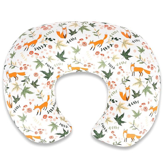 Nursing Pillow Cover, Fits Standard Breastfeeding Pillows – Ultra Soft Cotton, Breathable, Hypoallergenic & Washable – Adorable Fox Pattern for Newborn Baby Girls & Boys (1 Pack, Cover Only)