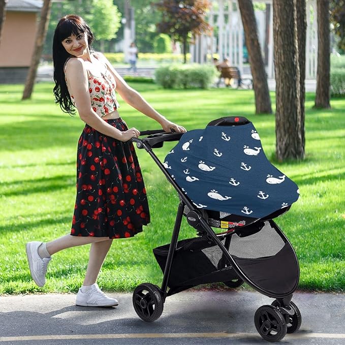 Nursing Cover Breastfeeding Soft Carseat Canopy Whales Blue Background Multi Use for Baby Car Seat Covers Canopy Shopping Cart Cover Scarf Light Blanket Stroller Cover