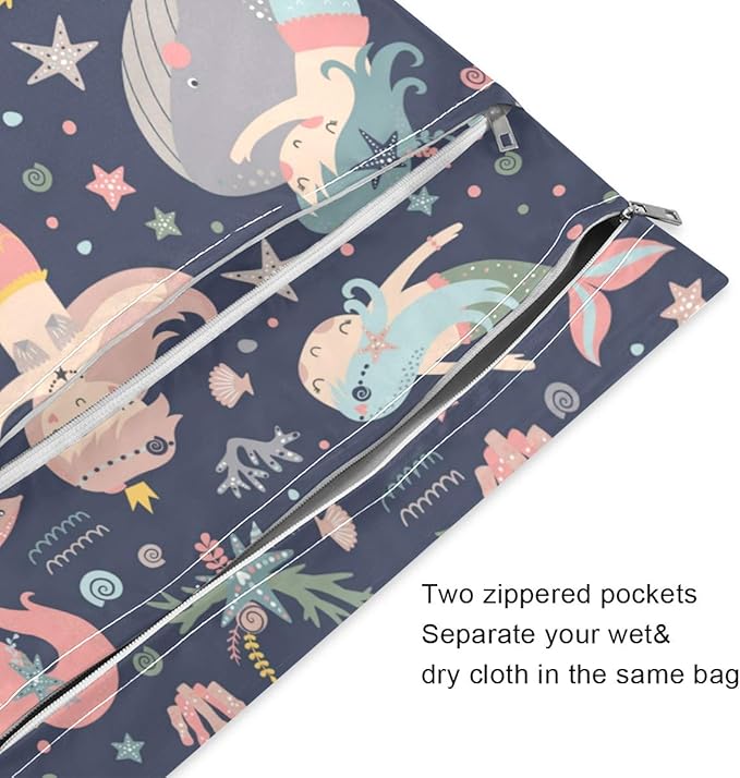 Cactus Plant Wet Dry Bag for Cloth Diaper&Swimsuit,Travel&Beach - Water Resistant Wet Bags - Perfect for Wet Clothes, Toiletries, 2 Pack