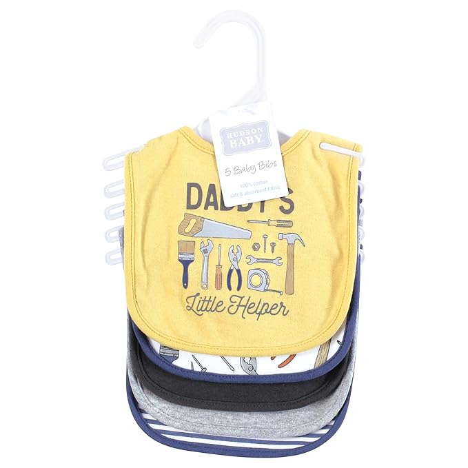 Hudson Baby Infant Boy Cotton Bibs, Construction Work, One Size