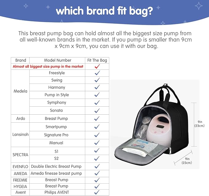 Derbiedersinn Breast Pump Bag, Compatible with Spectra Pumps, Insulated Carrying Case with Cooler for Milk Storage, Travel, Work, Daycare， Black