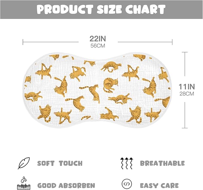 Yoga Tabby Cat Muslin Burp Cloths for Baby 1 Pack Soft 100% Cotton Super Absorbent Baby Washcloths Bibs for Boy Girl