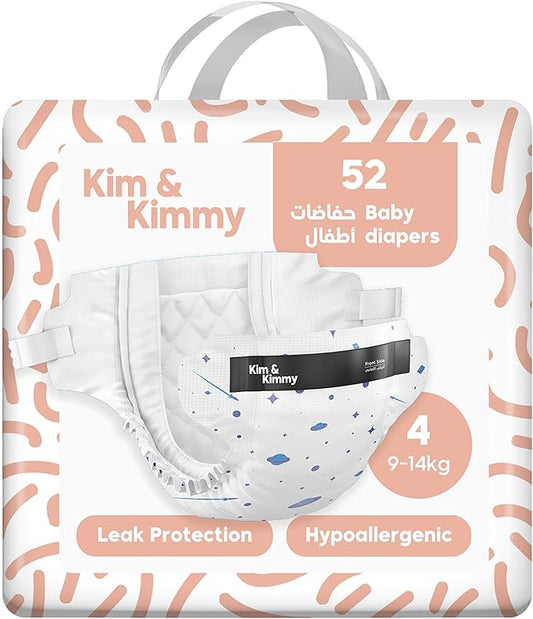 Kim & Kimmy Eco Diapers, Size 4, 20-31 lbs, 52 Diapers - 12 Hour Leak Protection, No Rashes, Hypoallergenic, Ultra-Soft & Highly Absorbent - Cruelty Free & Vegan - Space Travel
