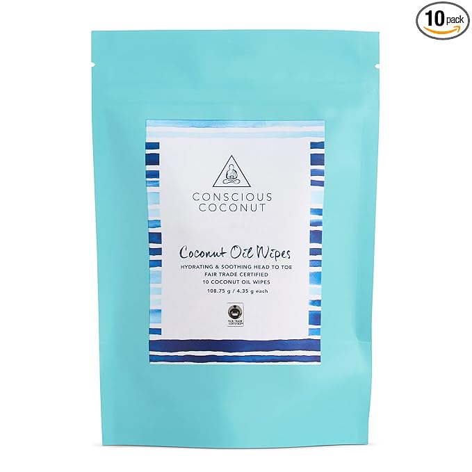 Organic Coconut Oil Baby & Postpartum Wipes – Fragrance-Free, Individually Wrapped, Biodegradable Bamboo Wipes for Newborn & Maternal Skin Care – Conscious Coconut