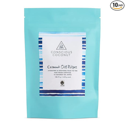 Organic Coconut Oil Baby & Postpartum Wipes – Fragrance-Free, Individually Wrapped, Biodegradable Bamboo Wipes for Newborn & Maternal Skin Care – Conscious Coconut