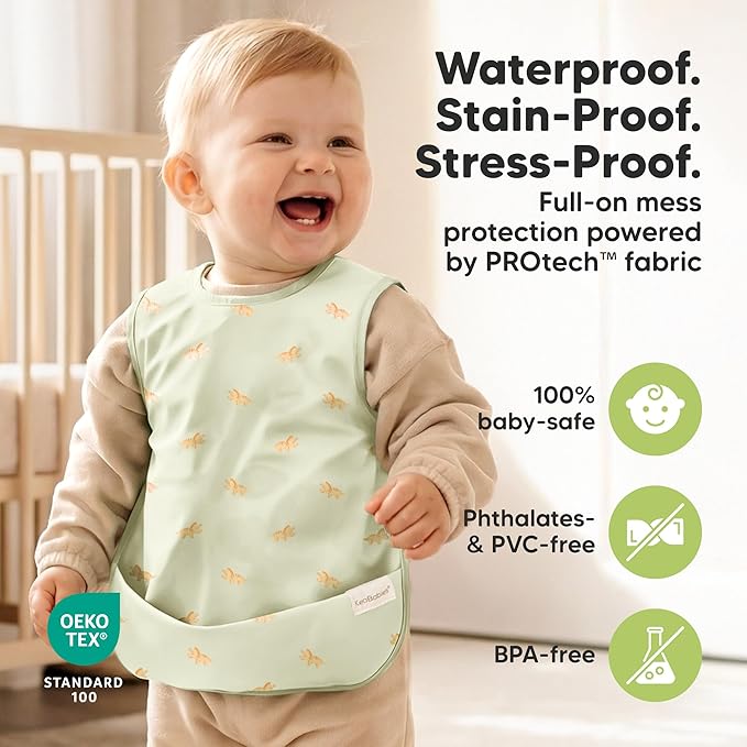 KeaBabies Waterproof Bibs for Baby Girl,Boy – 2-Pack Lightweight, Large Baby Bibs for Eating, Wearable Food Catcher, 6-12 Months Infant Feeding Essentials, Smock for Toddlers 1-3, Kids (Roarsome)