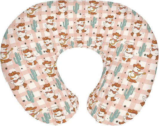 Geese Cowboy Baby Nursing Pillow Covers for Boy Girl Cute Western Duck Cactus Pink Checkered Nursing Pillowcase for Breastfeeding Pillows Wild West Animal Soft Stretchy Slipcovers for Newborn Infant