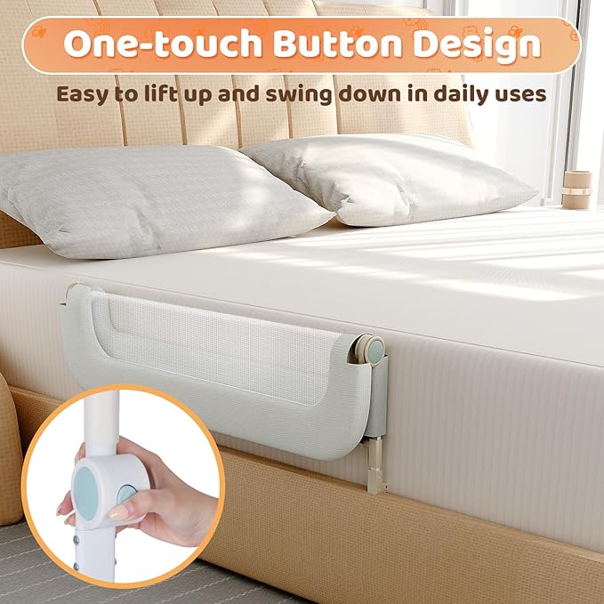 omzer Bed Guard Rail for Toddlers - 47inch Foldable & Adjustable Height Baby Bed Safety Side Rails - Large Toddler Crib Railing Guard for Twin, Bunk, Full Size, Queen & King, Full Size Bed