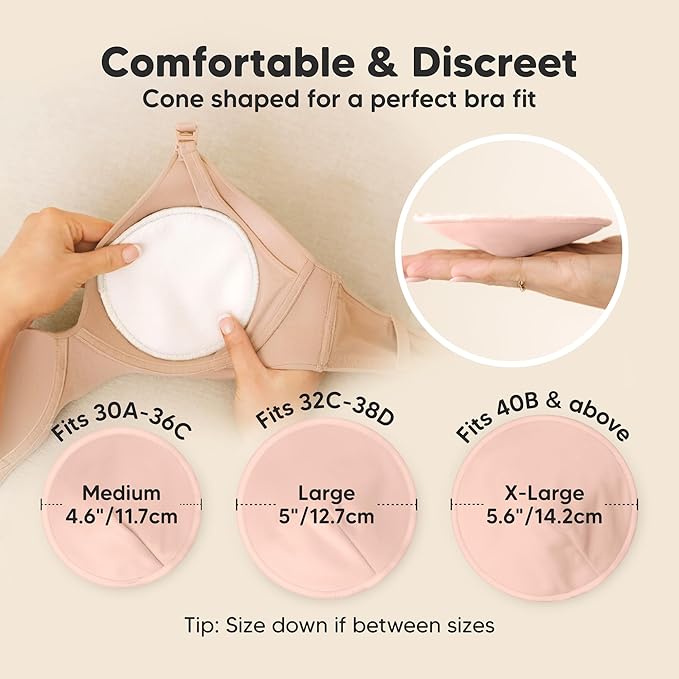 Organic Nursing Pads - 14 Washable Breast Pads for Breastfeeding, Wash Bag, Viscose Derived from Bamboo Reusable Nipple Covers for Breastfeeding Essentials, Soft & Absorbent(Pink Sand, L 5")